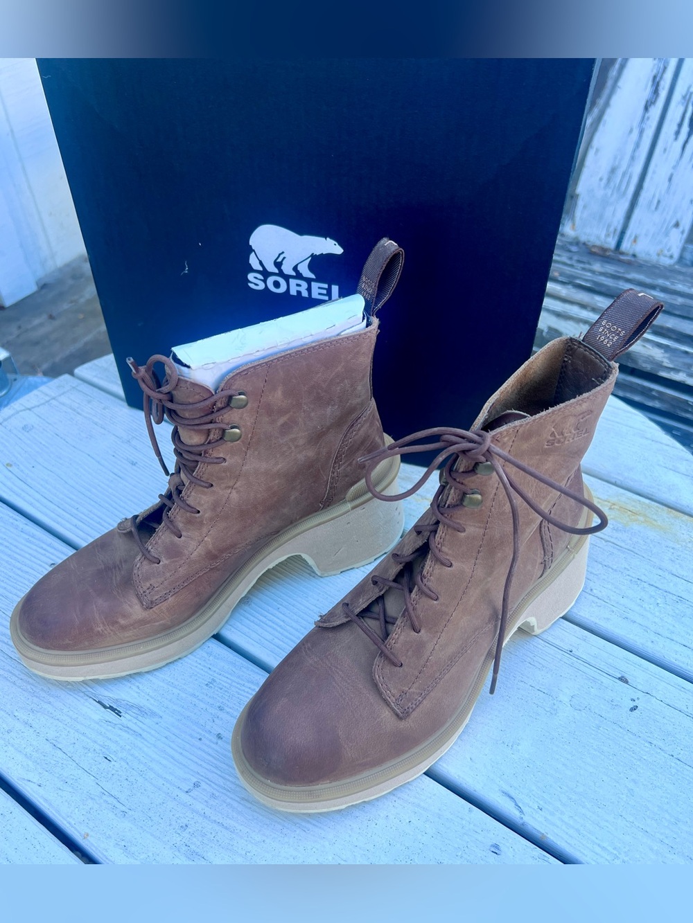 SOREL Hi-Line Heel Lace Waterproof Boots Brown Umber/Ceramic Size 8 (w/original)